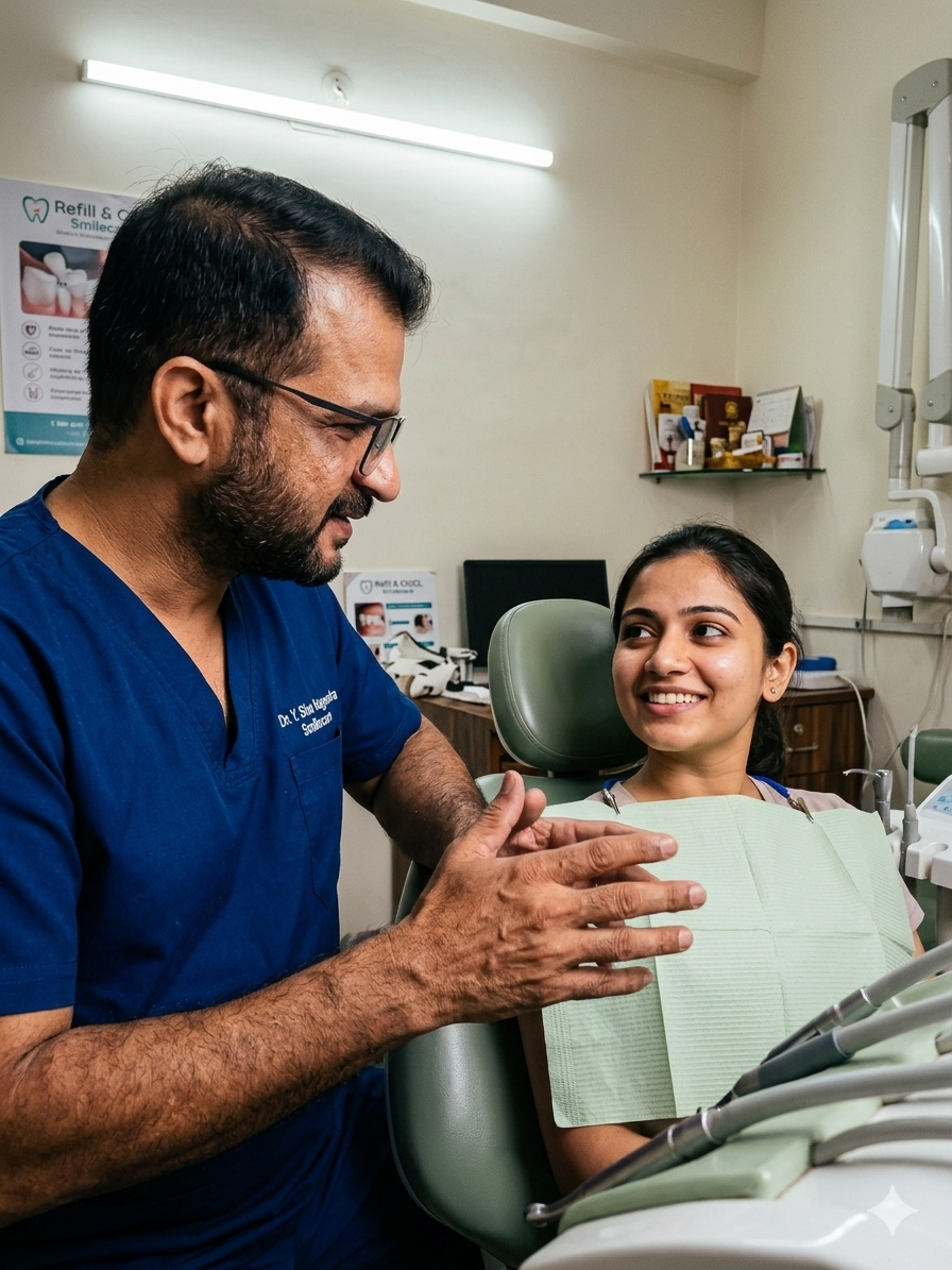 Patient consulting with dentist